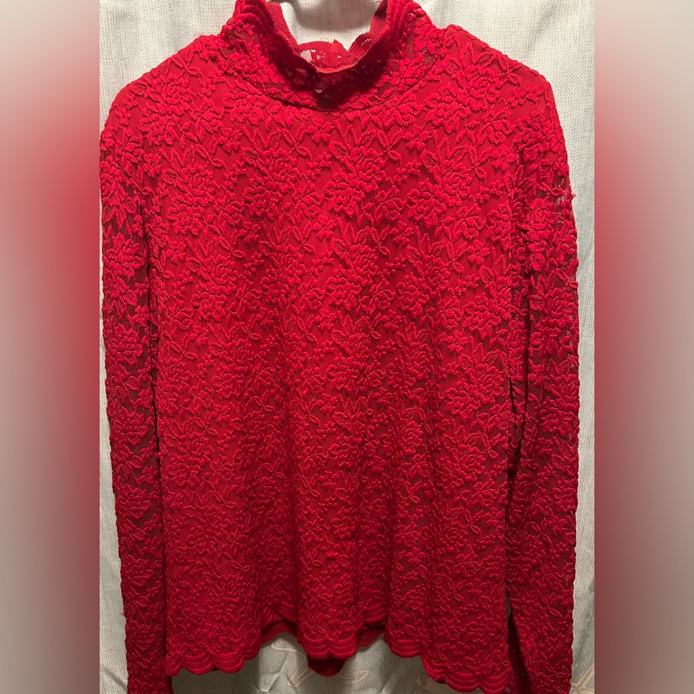 Coldwater Creek Vibrant Red Lace Blouse